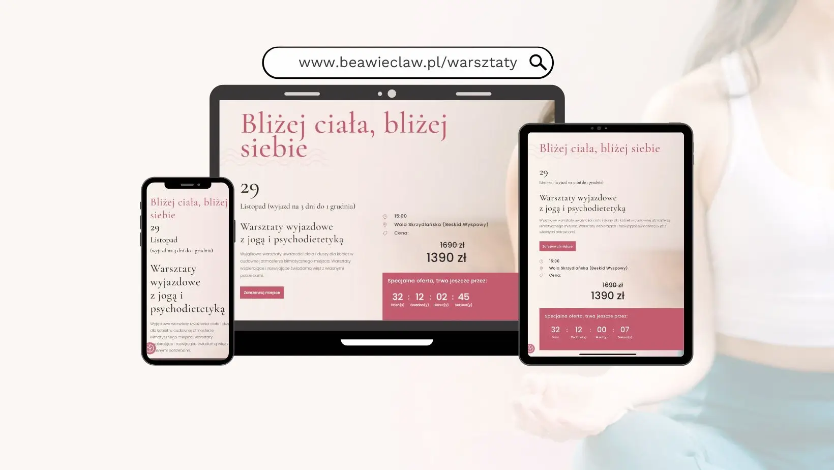Realizacja landing pagea dla Beaty Więcław dotycząca warsztatów psychodietetycznych łączonych z jogą